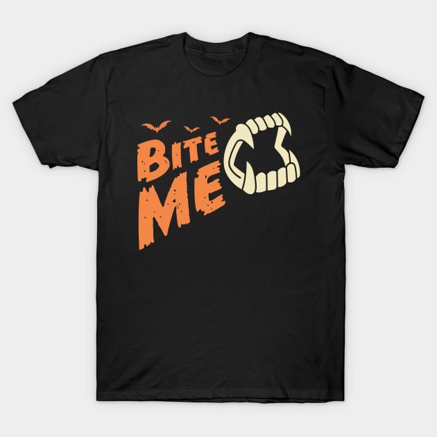 Vampire Bite Me - Funny Halloween Vampire Fangs T-Shirt by OrangeMonkeyArt